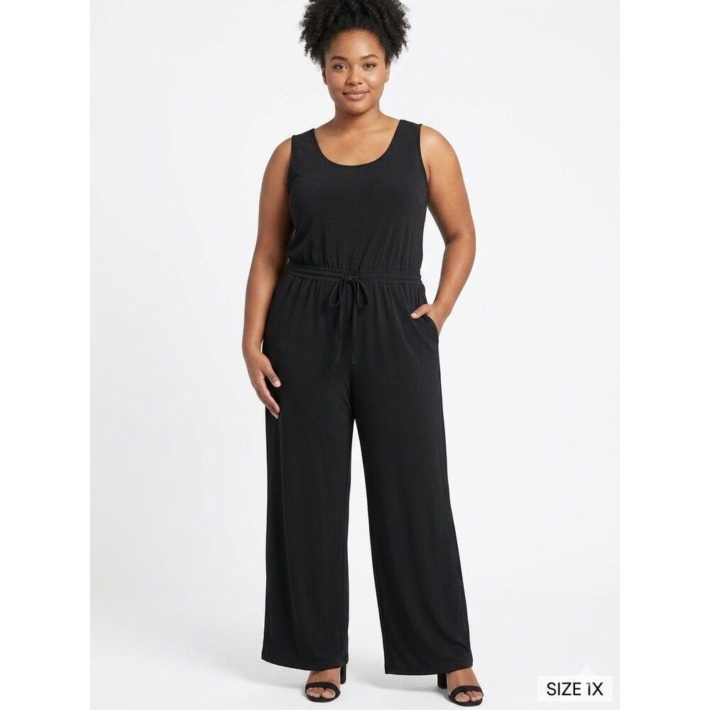 Calvin Klein Jumpsuit Women's Size 1X Black Sleeveless Drawstring Corporate Chic